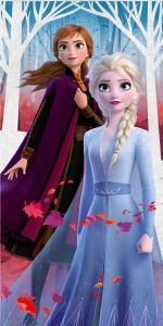 Dětská bavlněná osuška pro dívky s postavami Annou a Elsou z pohádky Frozen, | rozměr 70x140 cm.