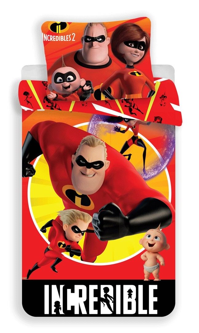 Postavy úžasňáčků na dětském oboustranném ložním povlečení Incredibles 02, Jerry Fabrics