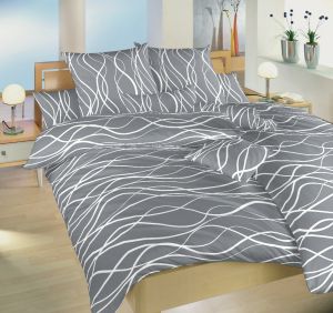 Moderní krepové povlečení tmavě šedé barvy s motivem bílých vlnek, | 140x200, 70x90 cm