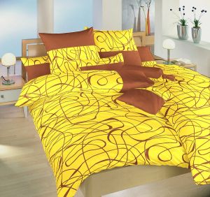 V kombinaci barev žluté a nugátu saténové ložní povlečení Balerína žlutá, | 140x200, 70x90 cm