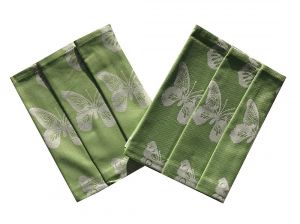 Bavlněná utěrka extra savá s motýly v zelené barvě | rozměr 50x70 cm.