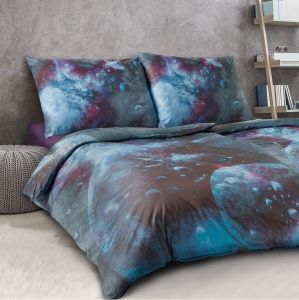 Luxusní povlečení z bavlněného saténu Geon Vesmír šedomodrá, | 140x200, 70x90 cm