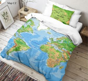 Krásné bavlněné 3D povlečení Mapa světa, | 140x200, 70x90 cm
