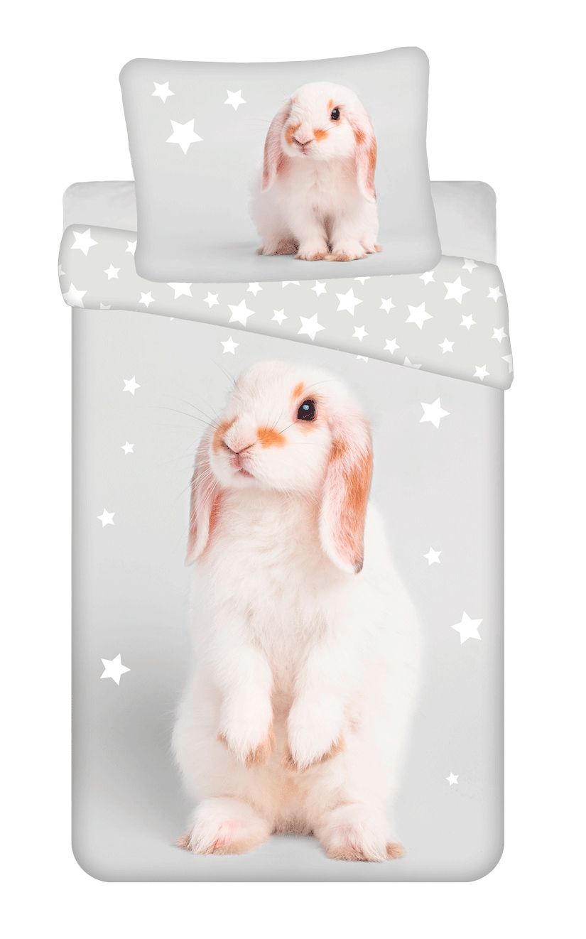 Jerry Fabrics Bavlněné povlečení fototisk Bunny "Grey" 140x200, 70x90 cm