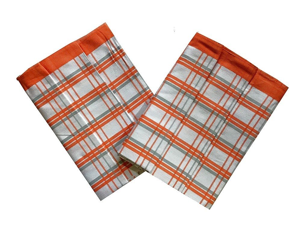 Extra savé bavlněné utěrky kárované v oranžové barvě Svitap
