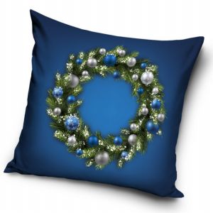 Vánoční povlak Vánoční věnec modrý | 40x40 cm