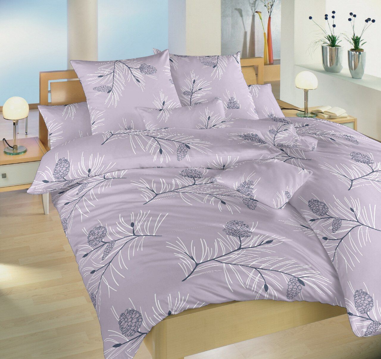 Dadka Povlečení bavlna Jehličí violet 240x200, 2x70x90 cm